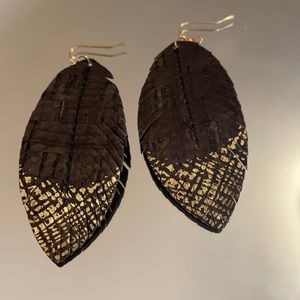 New: Leather leaf boho earring